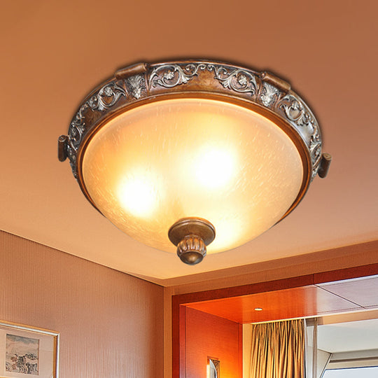Opal Glass Dome Ceiling Light Retro Style With Carved Flower 3/5 - Bulb Brown 16’/19.5’/21.5’