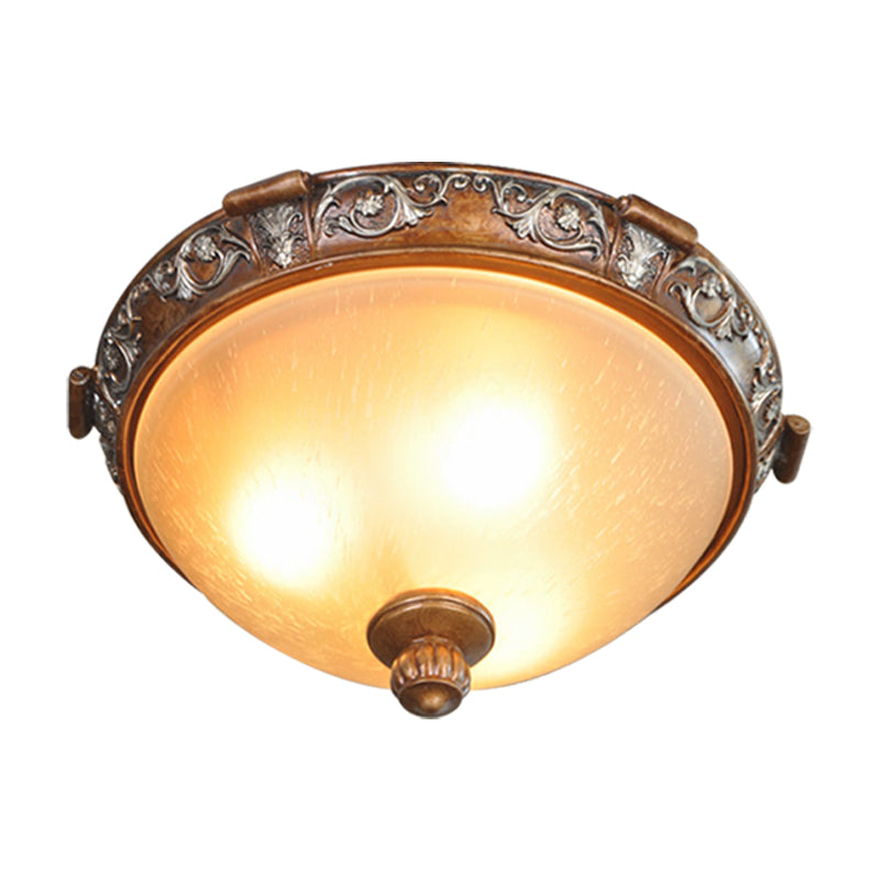 Opal Glass Dome Ceiling Light Retro Style With Carved Flower 3/5-Bulb Brown 16/19.5/21.5 Width