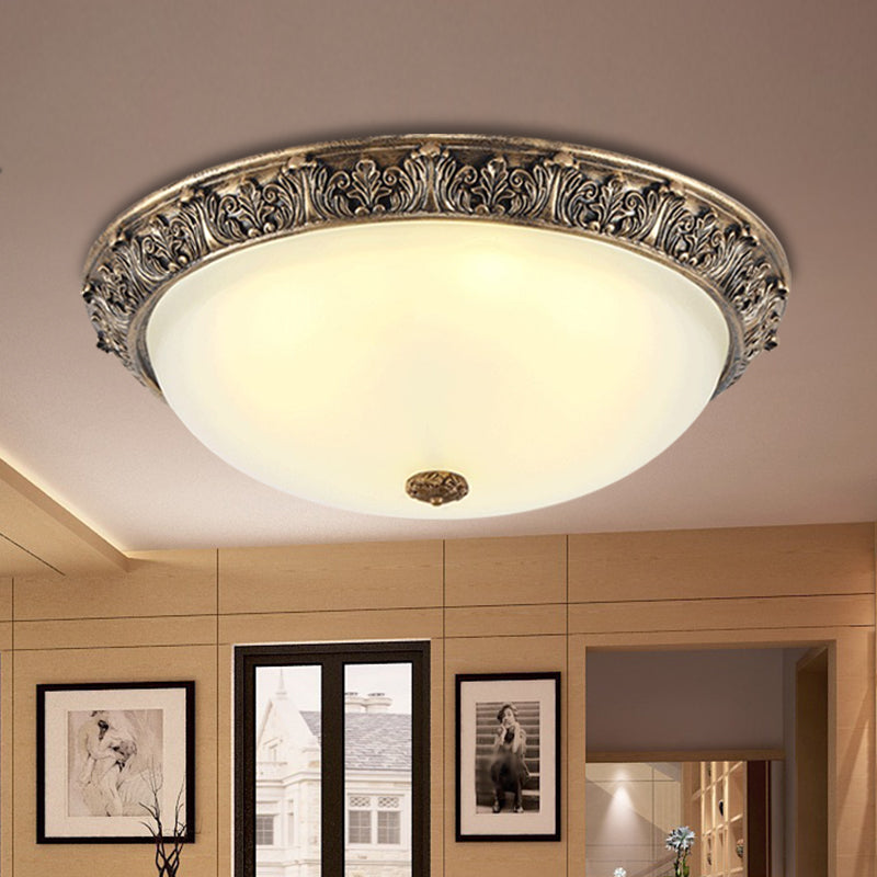 Milky Glass Ceiling Mount With White/Golden Bronze Flush Light And 2 - Bulbs For Countryside Homes