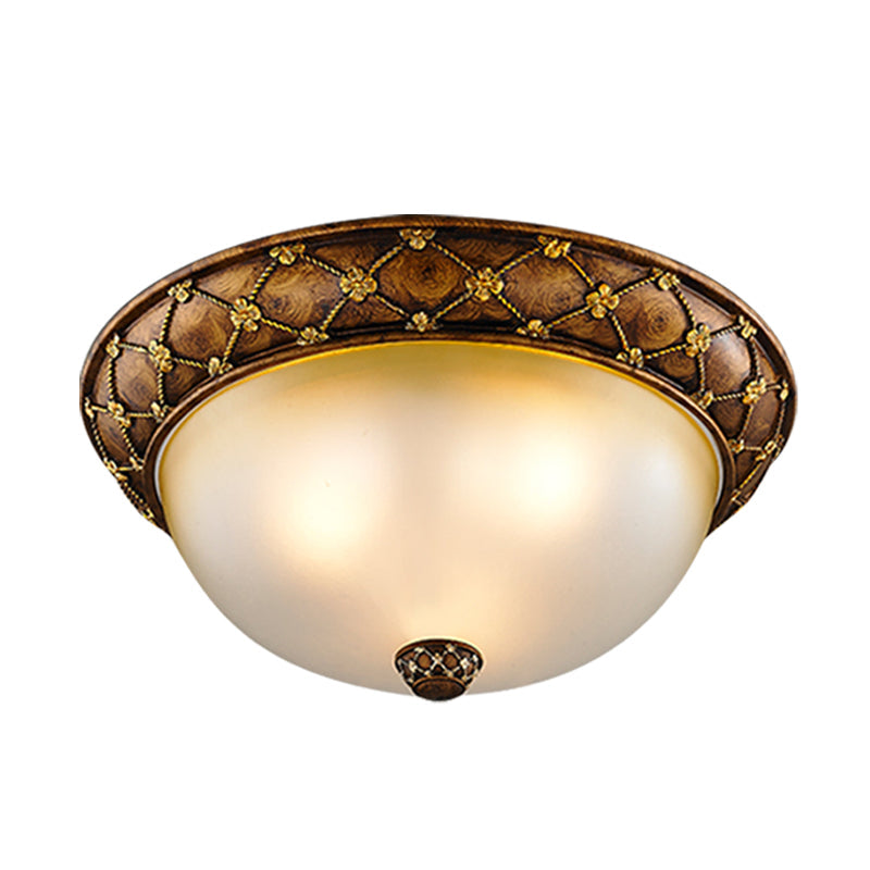 Rustic Dome - Like Ceiling Lamp 3 Frosted Glass Heads Brown 15’/19’ Width