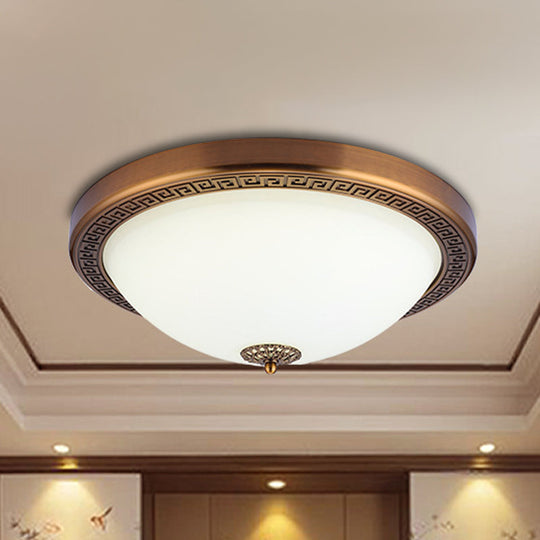 Opal Glass Brass Led Flush Mount Light Countryside Style 14’/16’ Wide / 14’