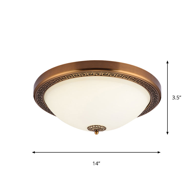 Opal Glass Brass Led Flush Mount Light Countryside Style 14’/16’ Wide