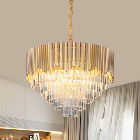 Modern Gold Crystal Chandelier With Clear Prisms - 4/6/8 Heads And 16/19.5/23.5 Width / 23.5