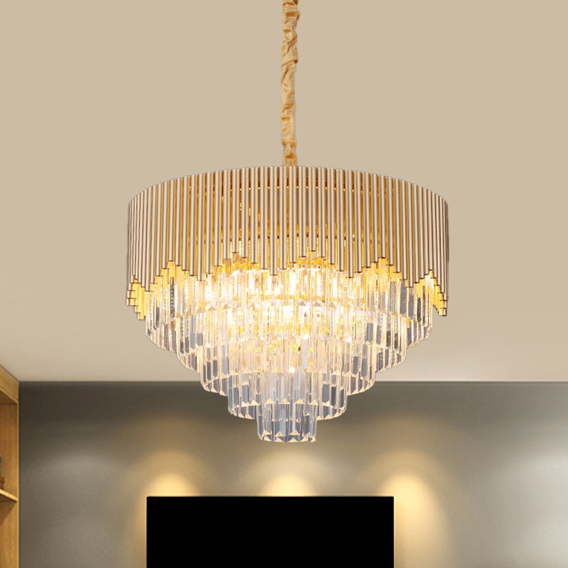 Clear Crystal Prisms Chandelier – Modern Gold Finish 4/6/8 Heads Great Room Pendant