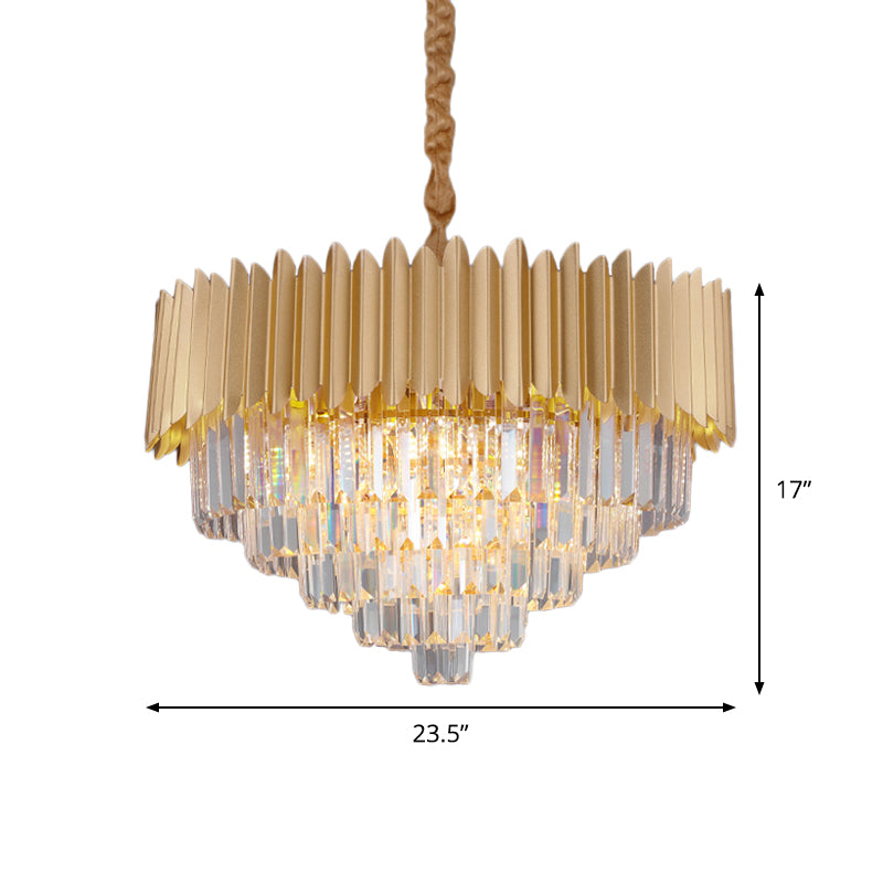Contemporary 4/8 Bulb Crystal Rectangle Hanging Lamp In Gold – Taper Faceted Design 16’/23.5’ Width