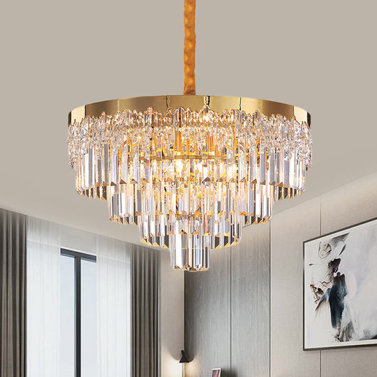 Modern Gold Finish Chandelier With Crystal Blocks 6/10 Bulbs 19’/23.5’ Width