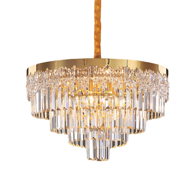Modern Gold Finish Chandelier With Crystal Blocks 6/10 Bulbs 19’/23.5’ Width
