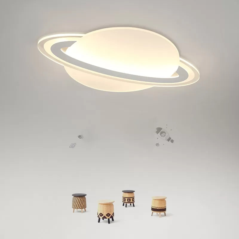 Modern Planet Shaped Ceiling Mount Light In White For Boys Bedroom / 12 Warm