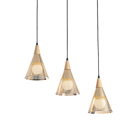 Nordic Cone Ceiling Light With 3 Metal And Wood Pendant Heads
