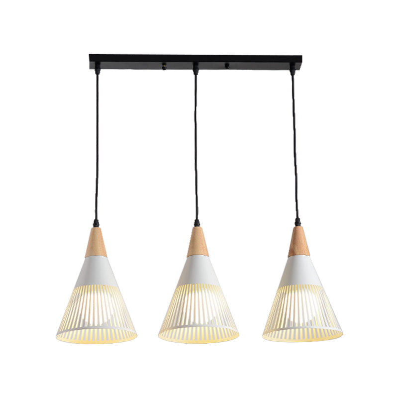 Nordic Cone Ceiling Light With 3 Metal And Wood Pendant Heads