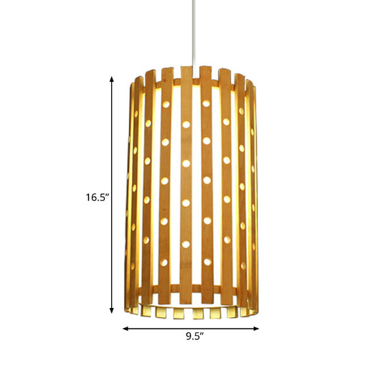 Hollow Bamboo Cylinder Ceiling Light: Modern Beige Hanging Lamp For Living Room Single Bulb