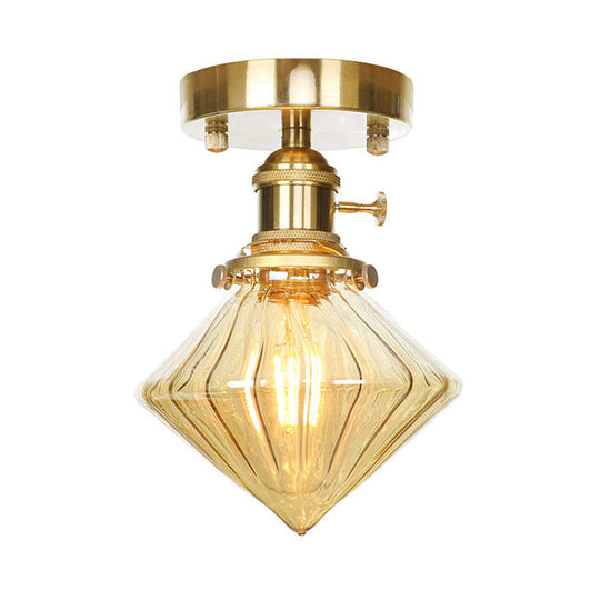 Industrially Styled Gem Shade Semi Flush Light For Living Rooms With Prismatic Glass And