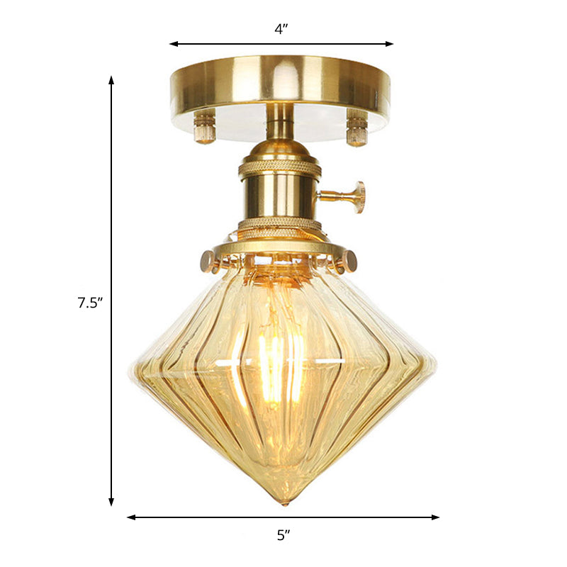 Industrially Styled Gem Shade Semi Flush Light For Living Rooms With Prismatic Glass And