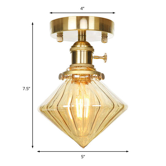 Industrially Styled Gem Shade Semi Flush Light For Living Rooms With Prismatic Glass And