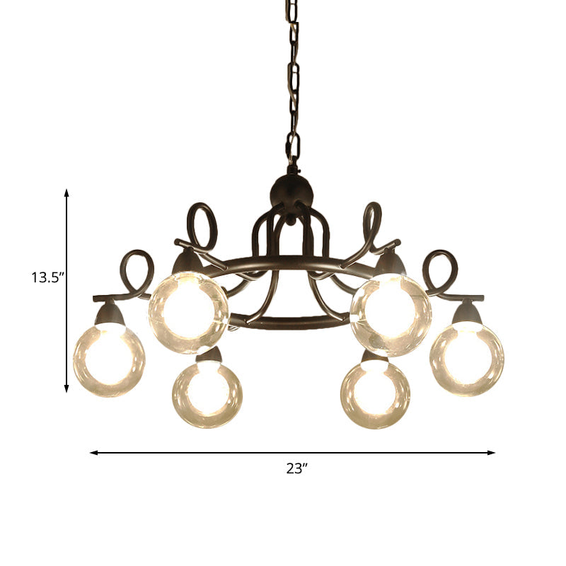 Rustic Mini Ball Clear Glass Pendant Chandelier: 6/8-Light Black Fixture