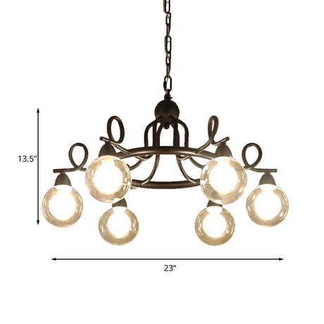 Rustic Mini Ball Clear Glass Pendant Chandelier: 6/8-Light Black Fixture