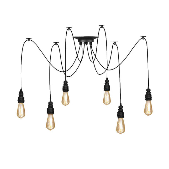Industrial Swag Hanging Lamp With Exposed Lights - Black Metal Pendant Light For Kitchen (2/3/6