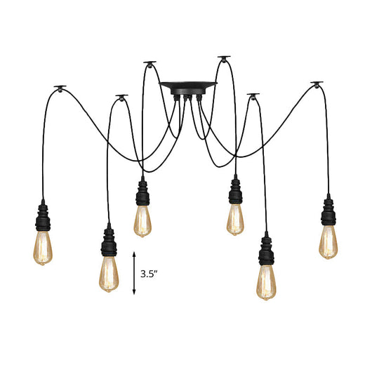 Industrial Swag Hanging Lamp With Exposed Lights - Black Metal Pendant Light For Kitchen (2/3/6