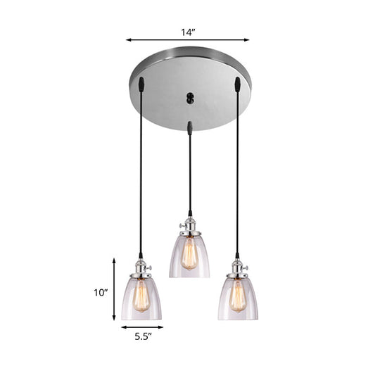 Conical Clear Glass Pendant Light Set - 3 Lights Industrial Style Chrome Finish