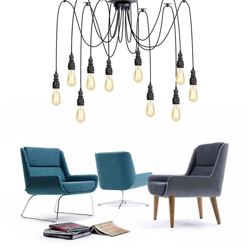 Industrial Swag Hanging Lamp With Exposed Bulb - Black Metal Pendant Light (2/3 Heads) 10 /