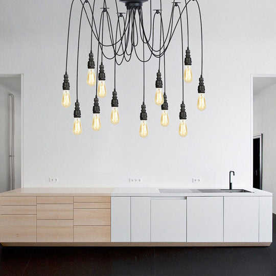 Industrial Swag Hanging Lamp With Exposed Bulb - Black Metal Pendant Light (2/3 Heads) 12 /