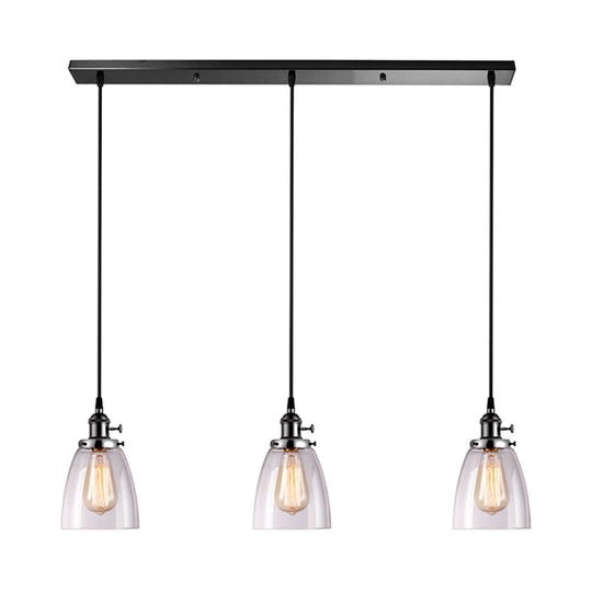 Farmhouse Multi-Pendant Light Fixture With Ribbed Clear Glass Shades For Dining Room: Linear Canopy