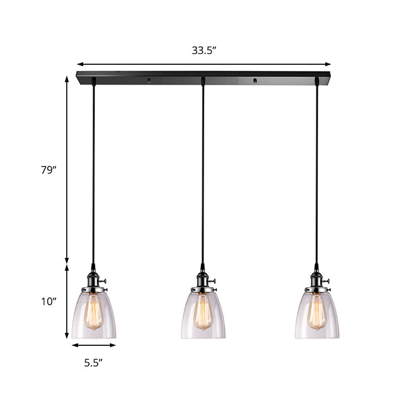 Farmhouse Multi-Pendant Light Fixture With Ribbed Clear Glass Shades For Dining Room: Linear Canopy