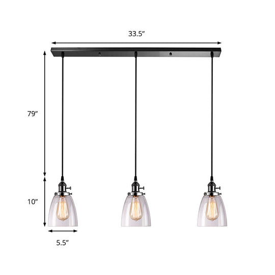 Farmhouse Multi-Pendant Light Fixture With Ribbed Clear Glass Shades For Dining Room: Linear Canopy