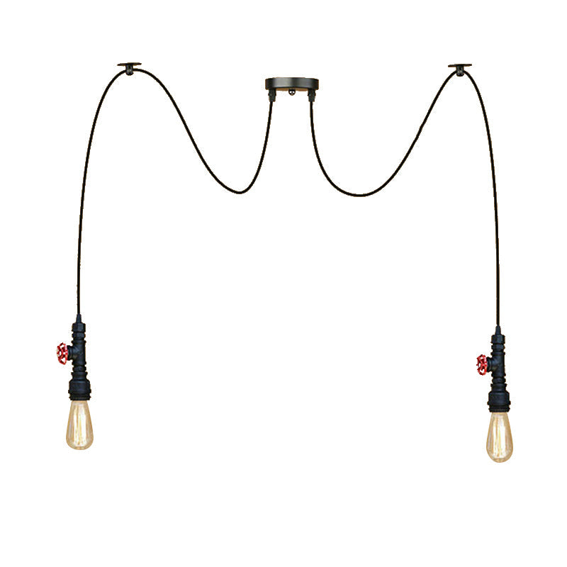Industrial Metal Pendant Lamp With Valve And Pipe Design - Black 2/3 Lights Kitchen Ceiling Fixture