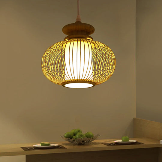 Black/Wood Bamboo Urn Pendant Light Fixture For Bedroom - 10’/12’ Wide