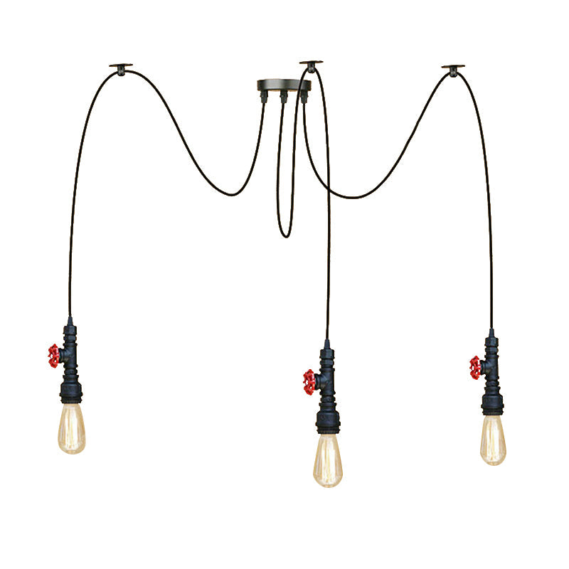 Industrial Metal Pendant Lamp With Valve And Pipe Design - Black 2/3 Lights Kitchen Ceiling Fixture