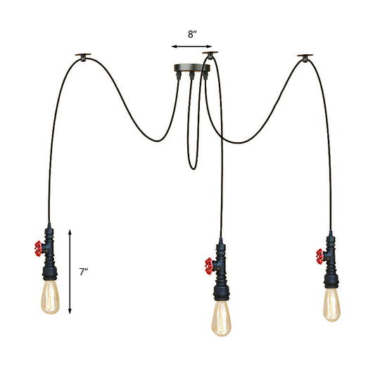 Industrial Metal Pendant Lamp With Valve And Pipe Design - Black 2/3 Lights Kitchen Ceiling Fixture