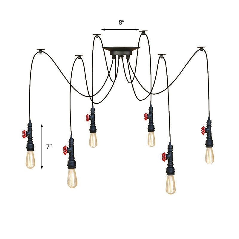Industrial Metal Pendant Lamp With Valve And Pipe Design - Black 2/3 Lights Kitchen Ceiling Fixture