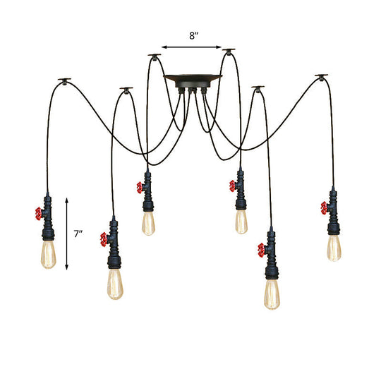 Industrial Metal Pendant Lamp With Valve And Pipe Design - Black 2/3 Lights Kitchen Ceiling Fixture