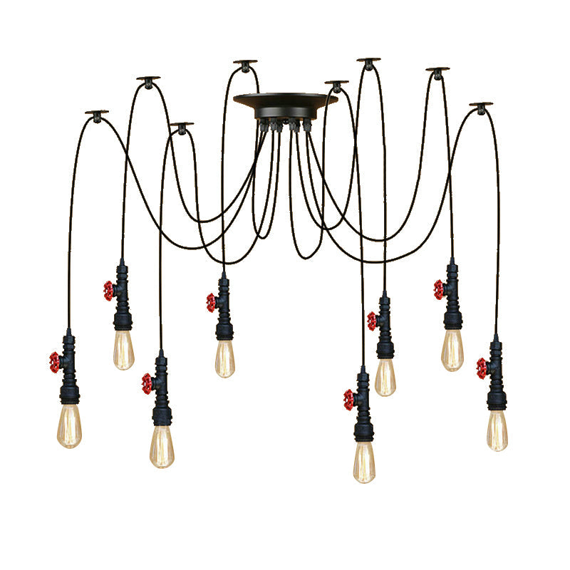 Industrial Metal Pendant Lamp With Valve And Pipe Design - Black 2/3 Lights Kitchen Ceiling Fixture