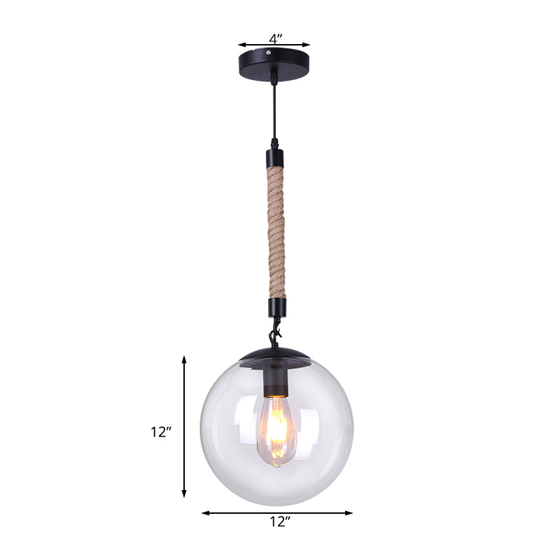 Global Glass Pendant Light | Industrial Dining Room Ceiling Fixture In Clear- 1-Light 6’/8’ Wide