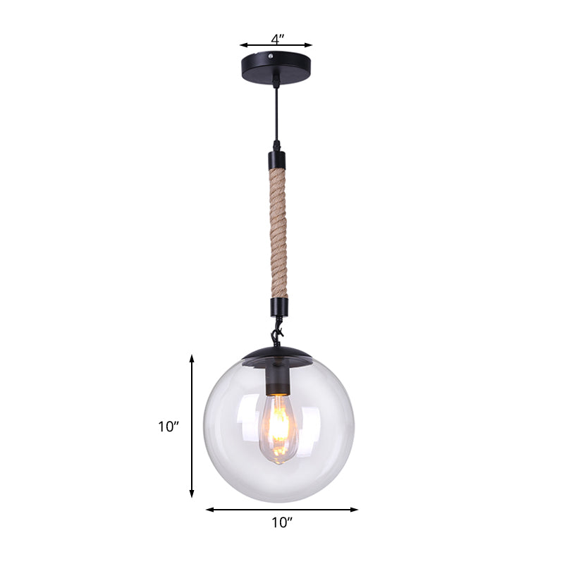 Global Glass Pendant Light | Industrial Dining Room Ceiling Fixture In Clear- 1-Light 6’/8’ Wide