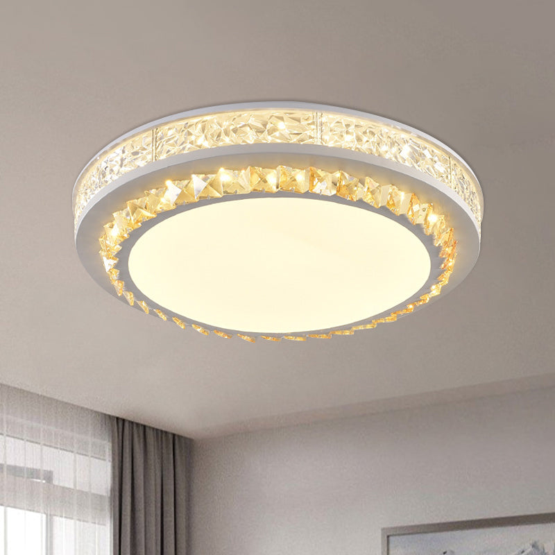 Modern Round Led Crystal Block Ceiling Lamp In White For Living Room / A