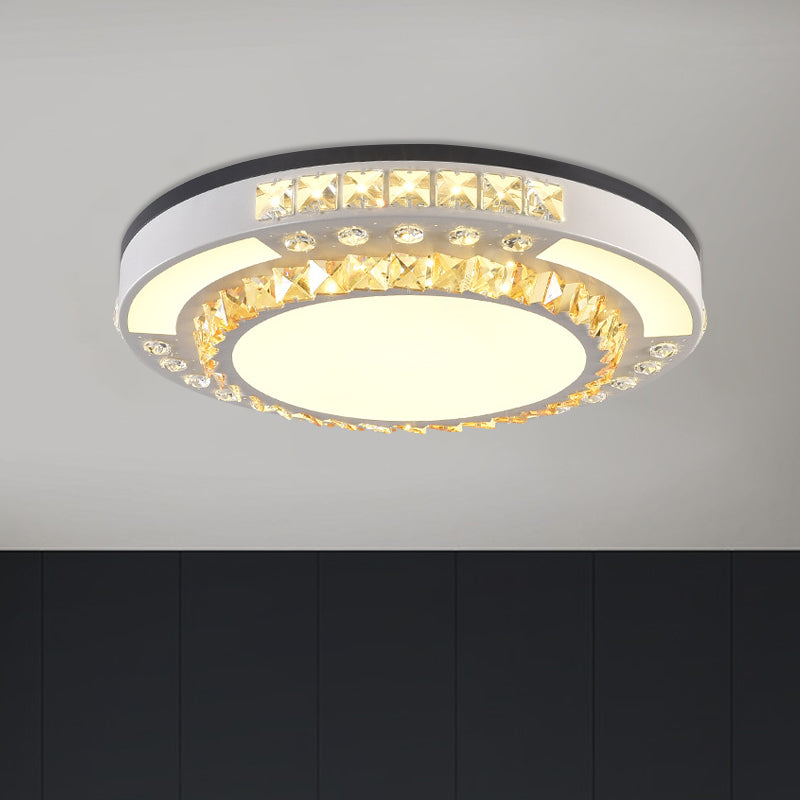 Modern Round Led Crystal Block Ceiling Lamp In White For Living Room / B