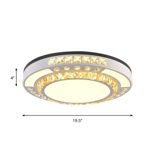 Modern Round Led Crystal Block Ceiling Lamp In White For Living Room
