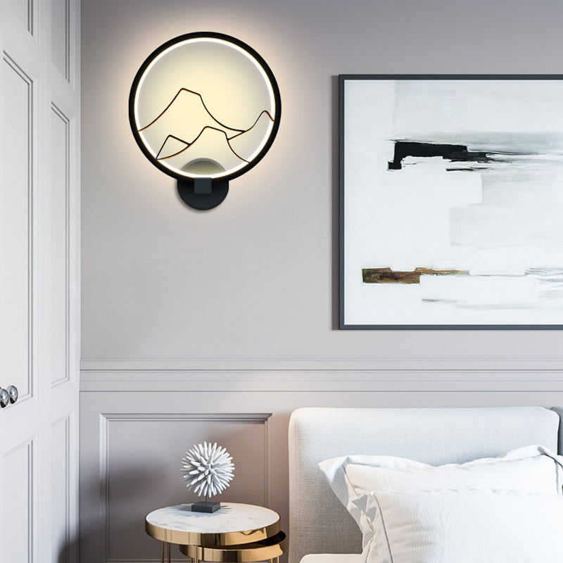 Minimalist Acrylic Ring Wall Lamp With Led White/Black Mountain Shade