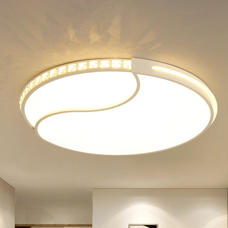 Modern White Cut Crystal Led Flush Mount Bedroom Light Fixture Circular Design Multiple Sizes / 16.5