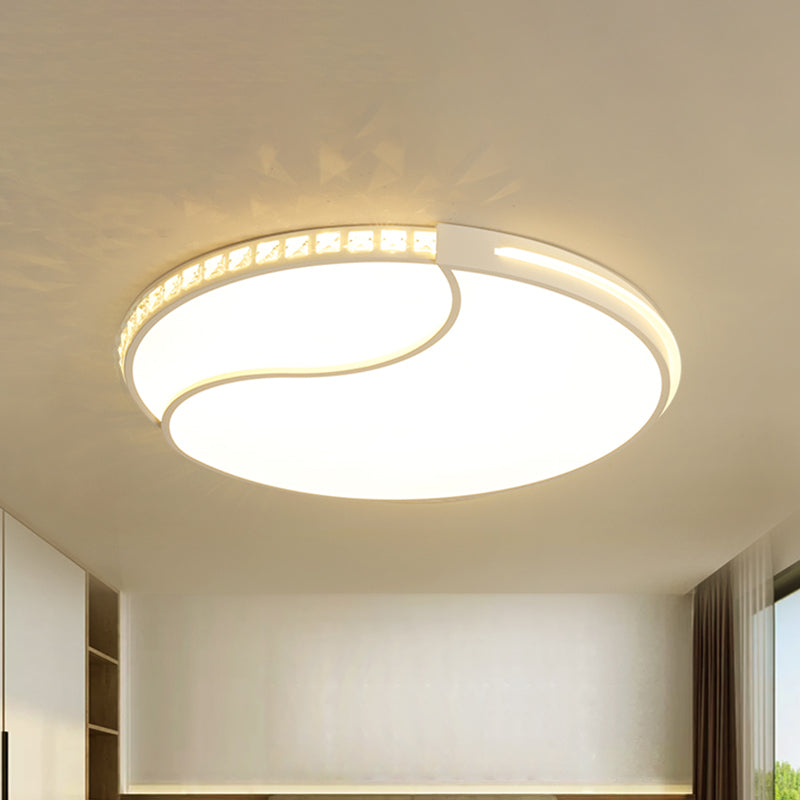 Modern White Cut Crystal Led Flush Mount Bedroom Light Fixture Circular Design Multiple Sizes