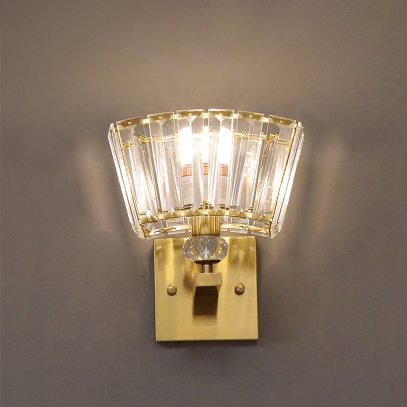 Modern Gold Wall Sconce With Trapezoid Crystal Blocks