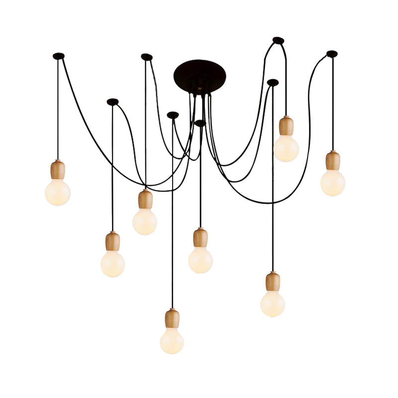 Industrial Wood Dining Room Pendant Lamp With Exposed Bulb And Swag Design