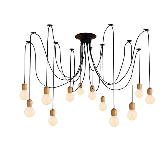 Industrial Wood Dining Room Pendant Lamp With Exposed Bulb And Swag Design