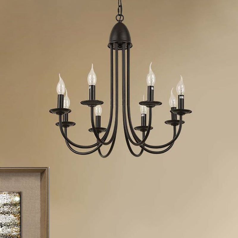 Rustic Style Bronze Iron Chandelier Light With 6/8 Heads Bare Bulb Pendant For Dining Room Curved