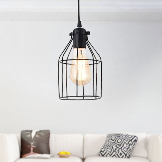 Black Birdcage Pendant Ceiling Light - Loft Style Metal Hanging Fixture
