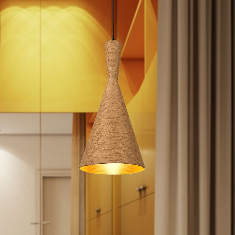 Farmhouse Style Pendant Light With Hemp Rope Shade - Brown