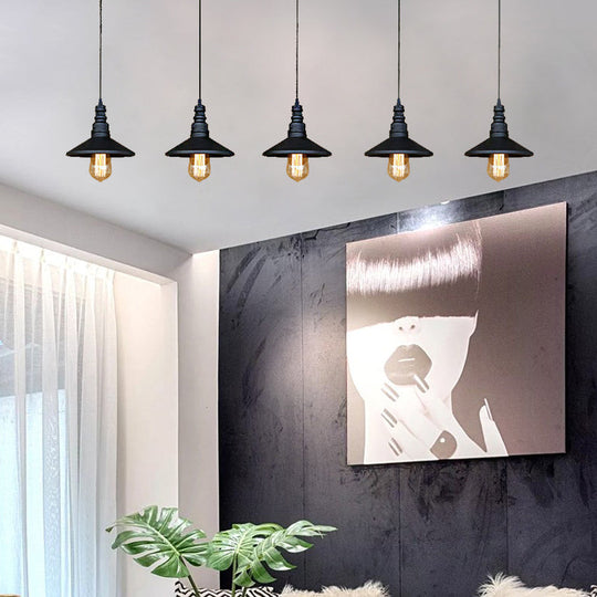 Vintage Industrial Black Iron Saucer Pendant Ceiling Light With 3/5 Bulbs And Wire Connection